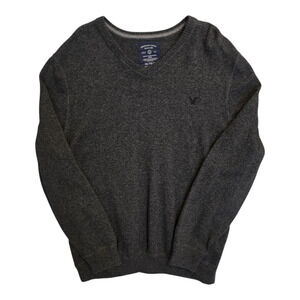 American Eagle Men XXL Sweater Charcoal Gray Pullover Long Sleeve Classic Preppy